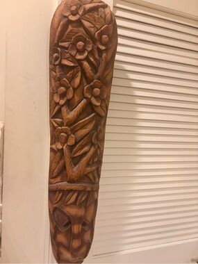 Hand-Carved Floral Wooden Wall Art - Brown